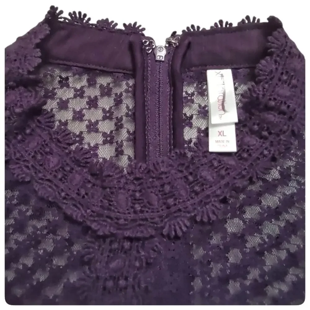 Girls Purple Party Dress Size XL Special Occasion Sheer Chiffon Lace A-line